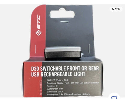 ETC D30 Rechargeable Front or Rear Light